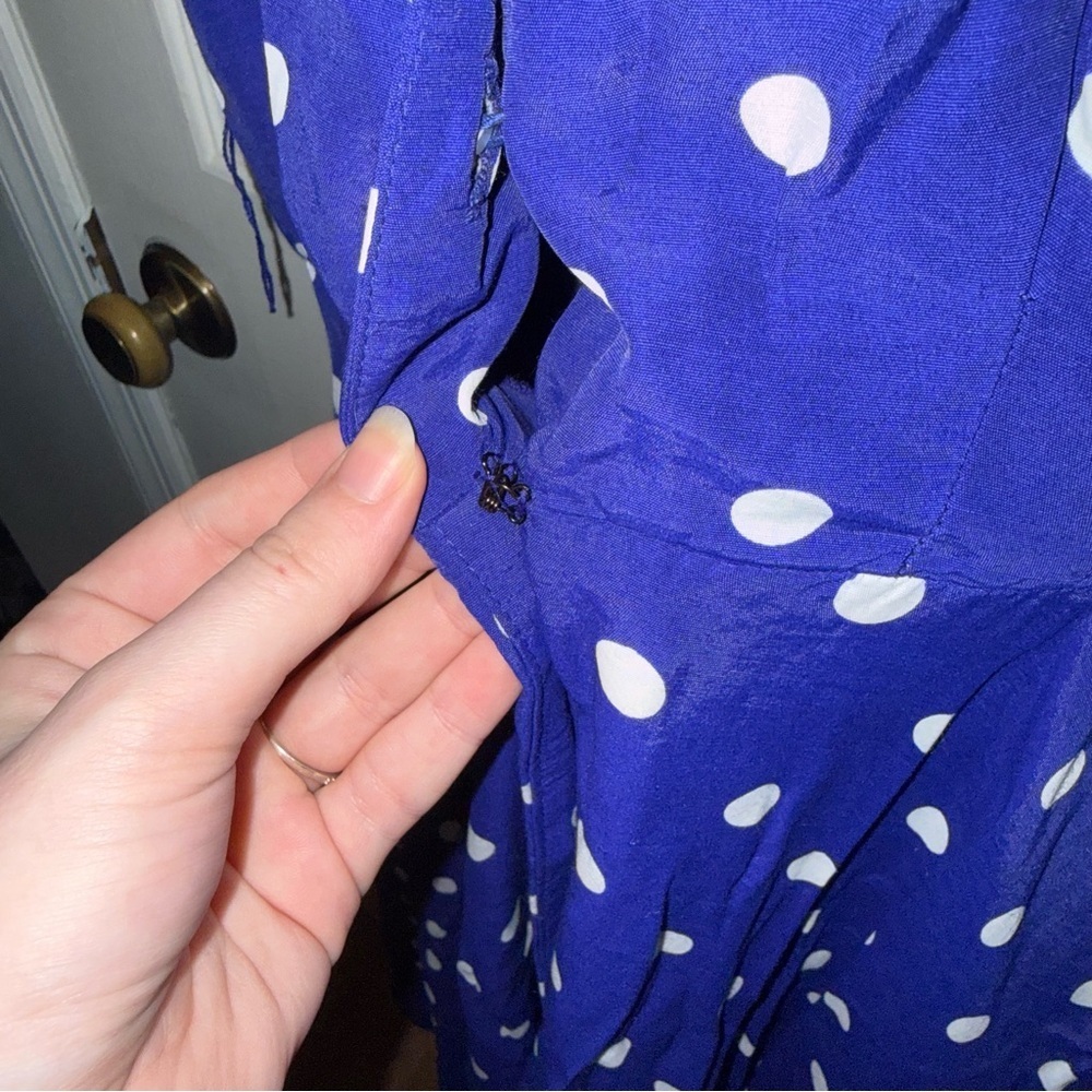 Vintage 1980’s Dress | Royal Blue w/ White Polka Dots | Rockabilly - Picture 10 of 14